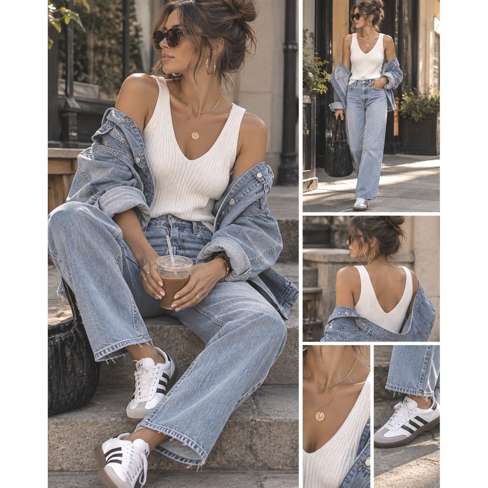 Quince cream ribbed tank simple jeans top capsule quality made med ec fall layer
